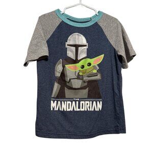 Star Wars The Mandalorian Child Graphic T-Shirt For Kids Raglan Sleeve Grey Blue